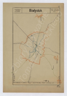 Szkic linii autobusowych komunikacji miejskiej w Białymstoku w 1957 r.