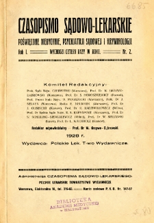 Czasopismo Sądowo-Lekarskie 1928 R.1 nr 2