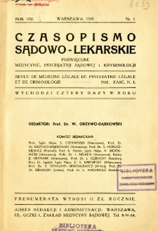 Czasopismo Sądowo-Lekarskie 1935 R.8 nr 1