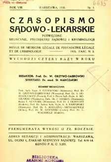 Czasopismo Sądowo-Lekarskie 1935 R.8 nr 3