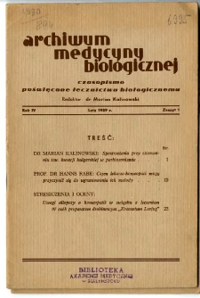 Archiwum Medycyny Biologicznej 1939 R.4 z.1