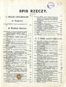 Warszawskie Czasopismo Lekarskie 1931 : spis treści rocznika VIII