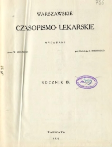 Warszawskie Czasopismo Lekarskie 1932 : spis treści rocznika IX