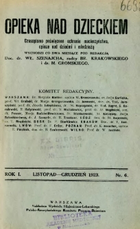 Opieka nad Dzieckiem 1923 R.1 nr 6