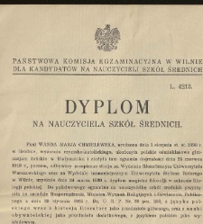 Dyplom nauczyciela szk&oacute;ł średnich Wandy Chmielewskiej, 3 egzemplarze wraz z odpisem