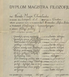Dyplom magistra filozofii Wandy Chmielewskiej wraz z odpisem