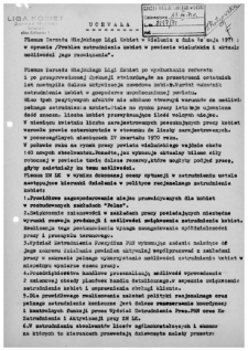 Uchwała Plenu Zarządu Miejskiego Ligi Kobiet w Wieluniu z dnia 10 maja 1971 r. w sprawie "Problem zatrudnienia kobiet w powiecie wieluńskim i aktualne możliwości jego rozwiązania"