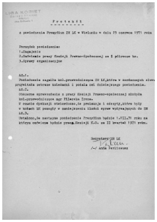 Protok&oacute;ł z posiedzenia Prezydium ZM LK w Wieluniu w dniu 25 czerwca 1971 r.