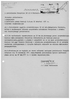 Protok&oacute;ł z posiedzenia Prezydium ZM LK w Wieluniu w dniu 1 lipca 1971 r.