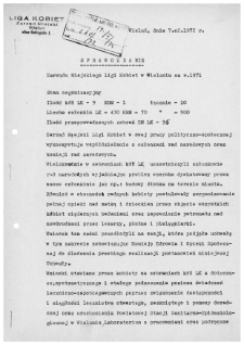 Sprawozdanie Zarządu Miejskiego Ligi Kobiet w Wieluniu za rok 1971