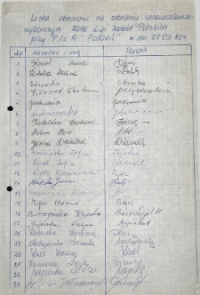 Koło LK &bdquo;Polanil" &mdash; lista obecności zebrania sprawozdawczo-wyborczego 27 września 1982 r., program działania 1982-1983, Komisja Rewizyjna, ankiety