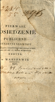 Pierwsze posiedzenie publiczne Dyrekcji Gł&oacute;wnej Towarzystwa Kredytowego Ziemskiego w stosunku do art. 136 prawa seymowego