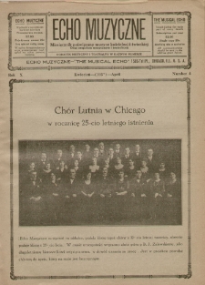 Echo Muzyczne 1933. R. 10. nr 4 : miesięcznik poświęcony muzyce kościelnej i świeckiej oraz zespołom muzycznym i teatralnym