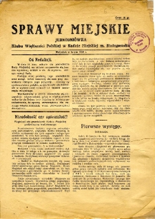 Sprawy Miejskie : jednodniówka Klubu Większości Polskiej w Radzie Miejskiej w Białymstoku : Białystok, w lutym 1928.