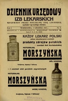 Dziennik Urzędowy Izb Lekarskich 1930 R.1 nr 6