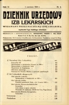 Dziennik Urzędowy Izb Lekarskich 1933 R.4 nr 6