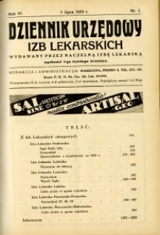 Dziennik Urzędowy Izb Lekarskich 1933 R.4 nr 7