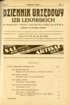 Dziennik Urzędowy Izb Lekarskich 1934 R.5 nr 1