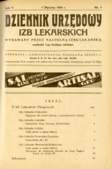 Dziennik Urzędowy Izb Lekarskich 1934 R.5 nr 1