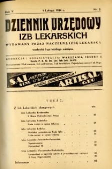 Dziennik Urzędowy Izb Lekarskich 1934 R.5 nr 2