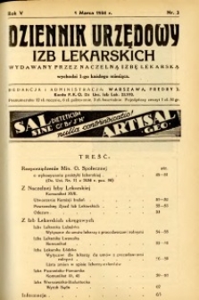 Dziennik Urzędowy Izb Lekarskich 1934 R.5 nr 3