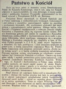 Ulotka "Państwo a Kościół" informacja o wywiadzie przeprowadzonym przez Ksawerego Pruszyńskiego z Bolesławem Bierutem.