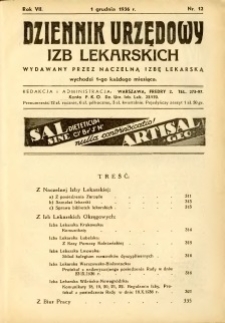 Dziennik Urzędowy Izb Lekarskich 1936 R.7 nr 12