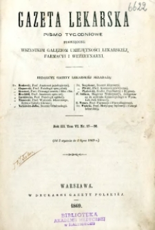 Gazeta Lekarska 1869 R.3 : spis treści tomu VI