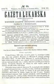 Gazeta Lekarska 1872 R.6, t.12, nr 14