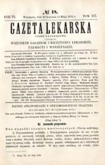 Gazeta Lekarska 1872 R.6, t.12, nr 18