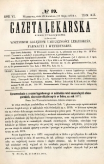 Gazeta Lekarska 1872 R.6, t.12, nr 19