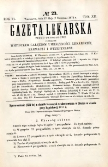 Gazeta Lekarska 1872 R.6, t.12, nr 23