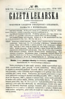 Gazeta Lekarska 1872 R.7, t.13, nr 40