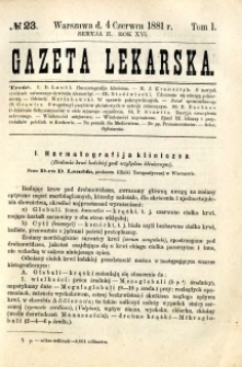 Gazeta Lekarska 1881 R.16, t.1, nr 23
