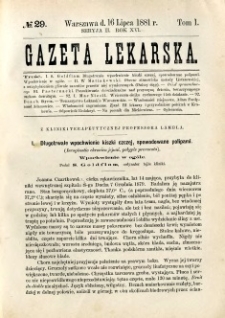 Gazeta Lekarska 1881 R.16, t.1, nr 29