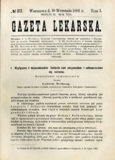 Gazeta Lekarska 1881 R.16, t.1, nr 37