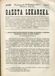 Gazeta Lekarska 1881 R.16, t.1, nr 39