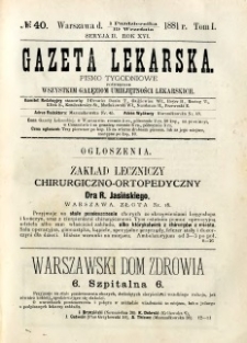 Gazeta Lekarska 1881 R.16, t.1, nr 40