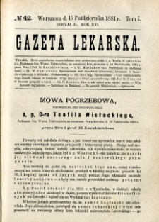 Gazeta Lekarska 1881 R.16, t.1, nr 42