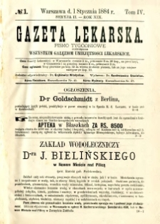 Gazeta Lekarska 1884 R.19, t.4, nr 1