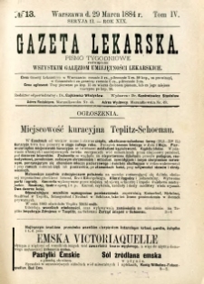 Gazeta Lekarska 1884 R.19, t.4, nr 13