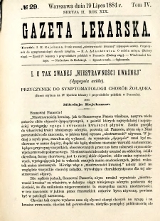 Gazeta Lekarska 1884 R.19, t.4, nr 29