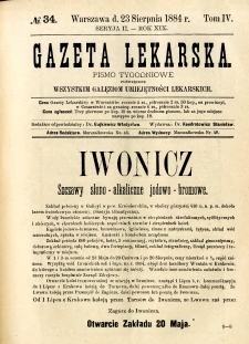 Gazeta Lekarska 1884 R.19, t.4, nr 34