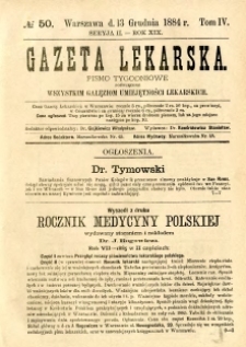 Gazeta Lekarska 1884 R.19, t.4, nr 50