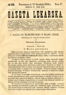 Gazeta Lekarska 1884 R.19, t.4, nr 52