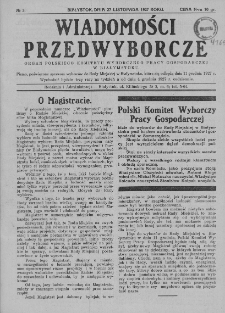Wiadomości Przedwyborcze : organ Polskiego Komitetu Wyborczego Pracy Gospodarczej : pismo poświęcone sprawom wyborów do Rady Miejskiej w Białymstoku, które odbędą się dnia 11 grudnia 1927 r. 1927 Nr 3 (27 listopada)