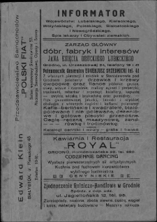 Informator Przemysłu, Handlu, Rolnictwa, Rzemiosł, Szkolnictwa, Miernictwa i inn. Województw: Lubelskiego, Kieleckiego, Wołyńskiego, Poleskiego, Białostockiego i Nowogródzkiego 1935