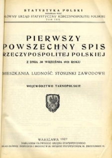 Pierwszy Powszechny Spis Rzeczypospolitej Polskiej z dnia 30 września 1921 roku : mieszkania, ludność, stosunki zawodowe : województwo tarnopolskie.