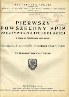 Pierwszy Powszechny Spis Rzeczypospolitej Polskiej z dnia 30 września 1921 roku : mieszkania, ludność, stosunki zawodowe : województwo wołyńskie.