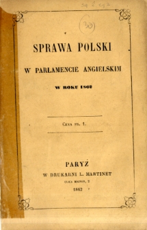 Sprawa Polski w parlamencie angielskim w roku 1862